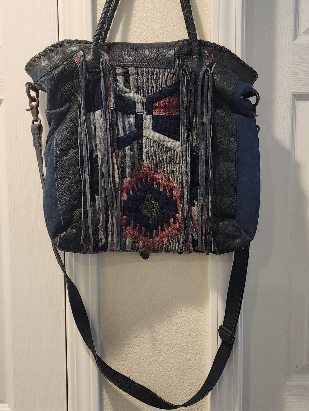 Free People Boho Style Leather Fringe Multicolor Crossbody Shoulder Bag - Picture 5 of 11